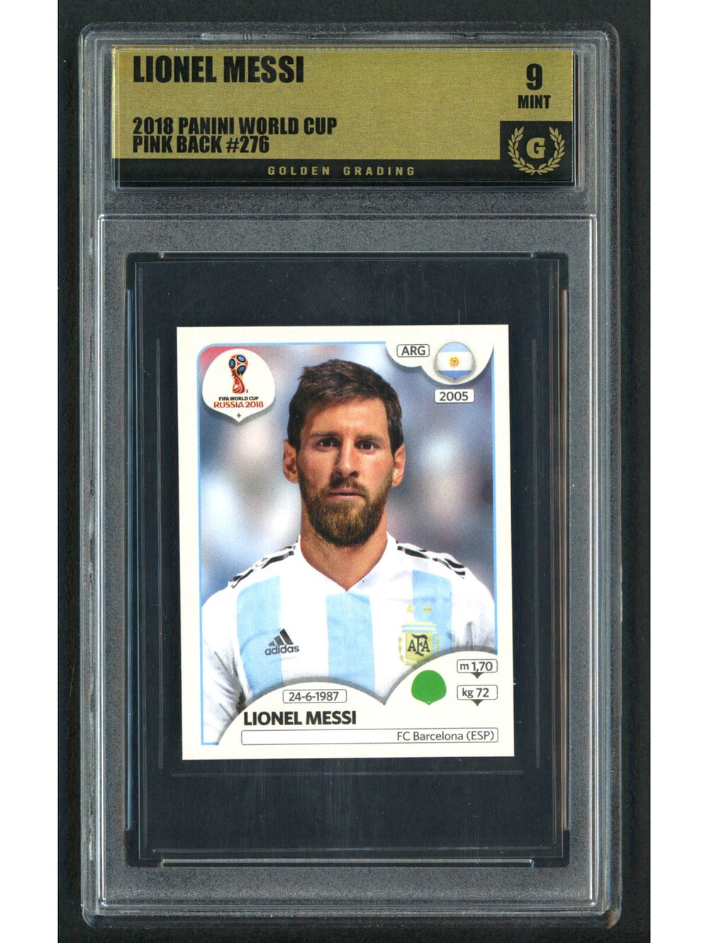 2018 Panini WC. Stickers #276 LIONEL MESSI Pink Back Argentina Graded Mint 9